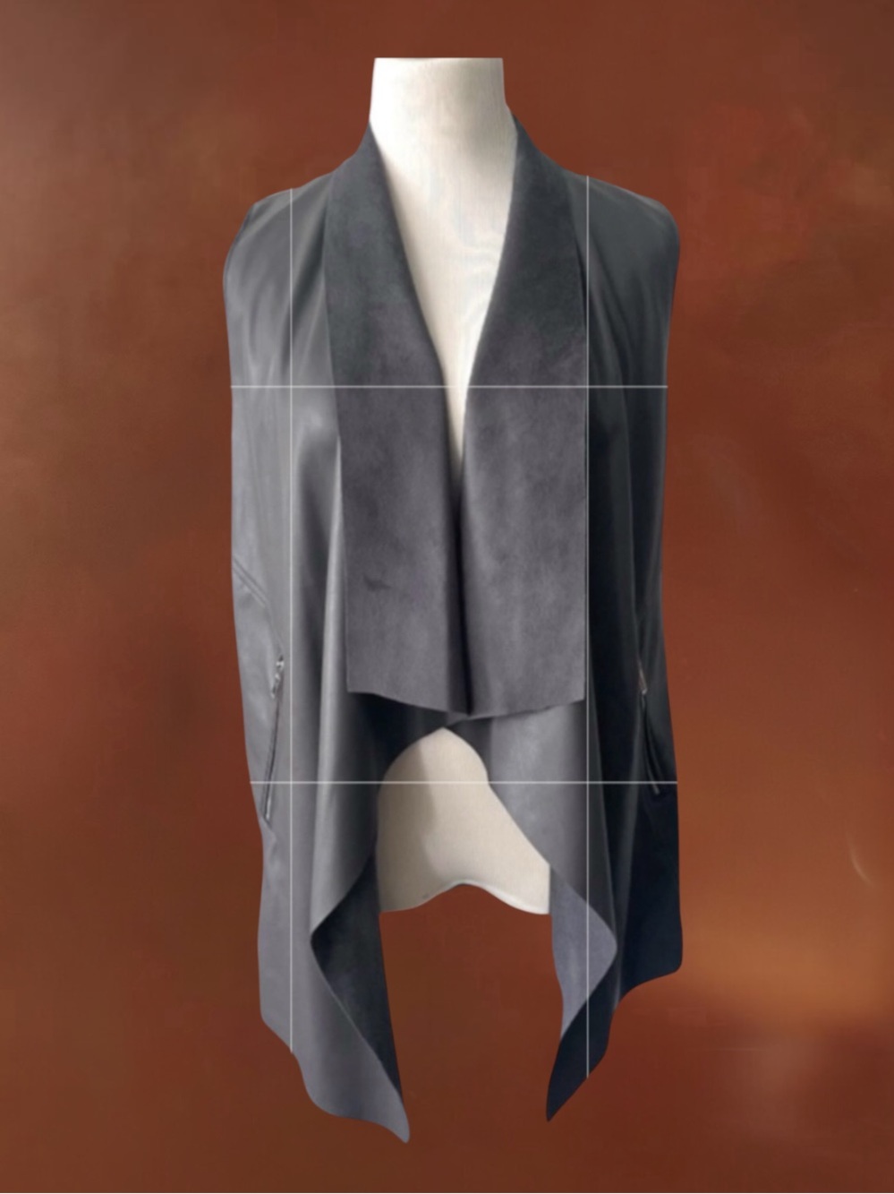New! TAHARI FAUX LEATHER GREY VEST SIZE MEDIUM